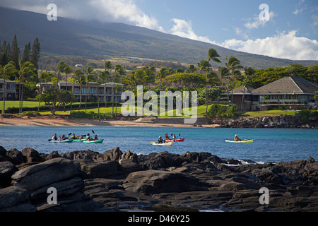 Kajak-Gruppe in Kapalua Bay, Maui, Hawaii. Stockfoto