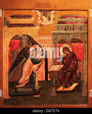 Orthodoxe Ikone die Verkündigung von der St. Virgin Late XVII CT Kostroma, Russland. Stockfoto