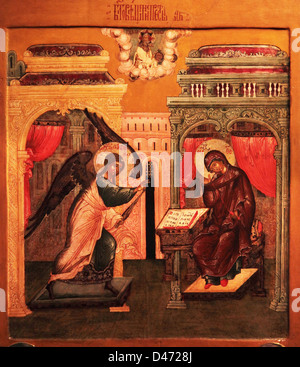 Orthodoxe Ikone die Verkündigung von der St. Virgin Late XVII CT Kostroma, Russland. Stockfoto