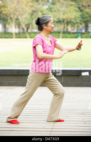 Hochrangige chinesische Frau Tai Chi im Park zu tun Stockfoto