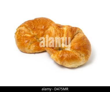 Zwei Croissants, weiße Hintergrund ausschneiden Stockfoto