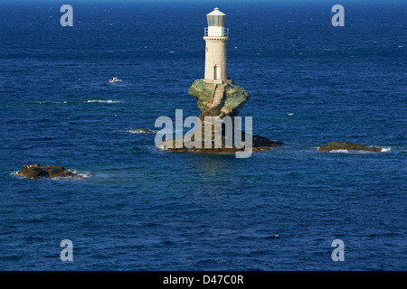 Griechenland, Kykladen, Andros Insel, Stadt der Hora, Tourlotis Leuchtturm Stockfoto