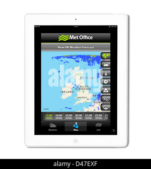 Die UK Met Office-Wetter-app betrachtet auf eine 4. Generation Apple iPad Tablet-Computer, UK Stockfoto