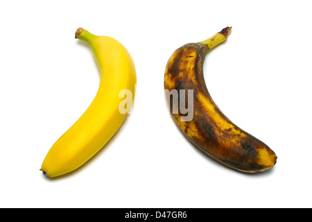 2 Bananen, isoliert auf weiss Stockfoto
