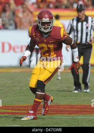 22. September 2012 - Los Angeles, CA, Vereinigte Staaten von Amerika - {Jahr} Los Angeles, CA am 22. September... USC Trojans Ecke zurück (21) Nickell Robey während der NCAA Football-Spiel zwischen den USC Trojans und die California Golden Bears am Kolosseum in Los Angeles, Kalifornien. Die USC Trojans besiegen die California Golden Bears 27-9... (Obligatorische Credit: Jose Marin / MarinMedia / Cal Sport Media) Stockfoto