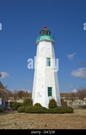 Der Old Point Comfort Leuchtturm, ein Teil der neuen Fort Monroe National Monument, im Winter gegen ein strahlend blauer Himmel Stockfoto