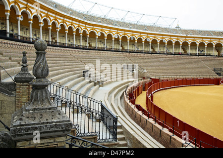 Tribüne und Ring, Plaza de Toros (Stierkampfarena), Sevilla, Spanien Stockfoto