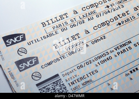 Französischen SNCF Bahntickets (von Vernon, Paris Saint-Lazare) Stockfoto