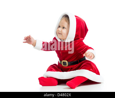 Santa Claus Babymädchen isoliert auf weißem Hintergrund Stockfoto