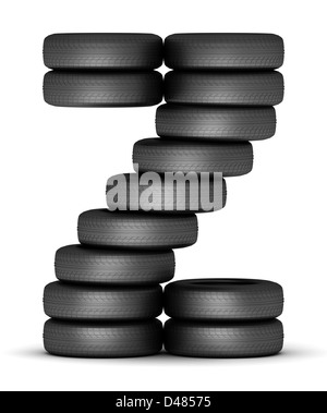 Buchstabe Z aus gestapelten Reifen Stockfoto