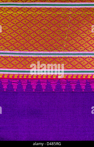 Bunte indische Seiden-sari übersicht Grenze Muster. Close Up. Andhra Pradesh, Indien Stockfoto