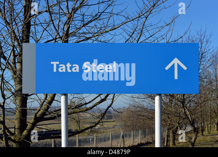 TATA Steel Sign. Shapfell Kalkstein funktioniert, Shap, Cumbria, England, Vereinigtes Königreich, Europa Stockfoto