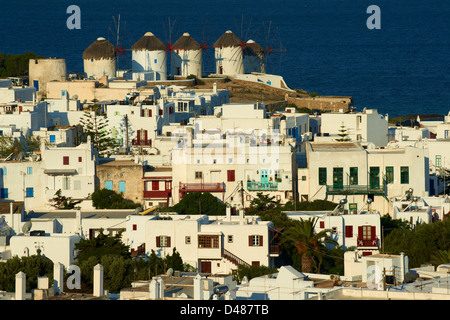 Griechenland, Kykladen, Mykonos Insel, Chora, Mykonos-Stadt, Windmühlen (Kato Mili) Stockfoto