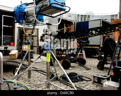 Ein Film mit Film- und Rigs set/Rigging und Lkw in Smithfield Square Dublin, Irland Stockfoto