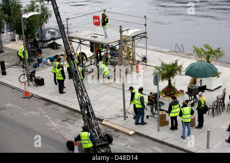 Film Crew in Betrieb auf einen Film oder ein Film eingestellt Stockfoto