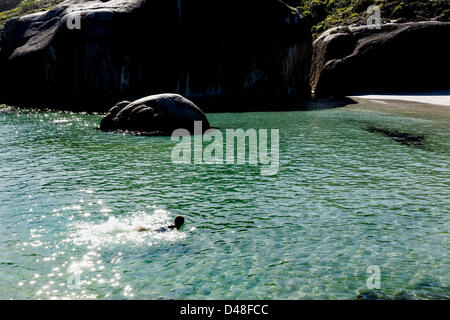 Person im Wasser Elefant Cove, Elephant Rocks in der Nähe von Dänemark, William Bay National Park, Süd-West Australien Stockfoto