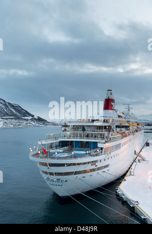 Fred Olsen cruise Schiff, die MS Boudicaa angedockt in Tromsø, Norwegen Stockfoto