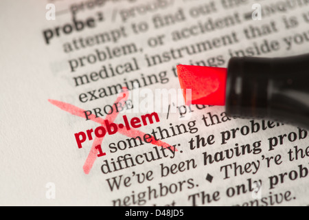 Problem Definition Wort durchgestrichen Stockfoto