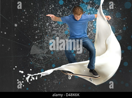 Skateboarder einen Ollie-Trick zu tun Stockfoto