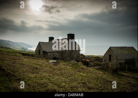 Die Ruinen von Ffos Las Bauernhaus an der Cardigan Bay Küste, in der Nähe von Aberystwyth West Wales UK Stockfoto