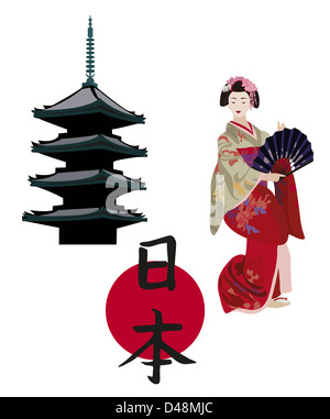 Japanische Symbole isoliert auf weißem Hintergrund Stockfoto