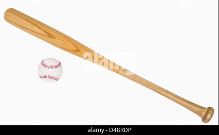 Baseballschläger und Baseball isoliert auf weiss, enthält Beschneidungspfade Stockfoto