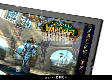 Die beliebte "World of Warcraft: Mists of Pandaria" Multiplayer-Online-Rollenspiel (MMORPG) auf einem Laptopcomputer Stockfoto