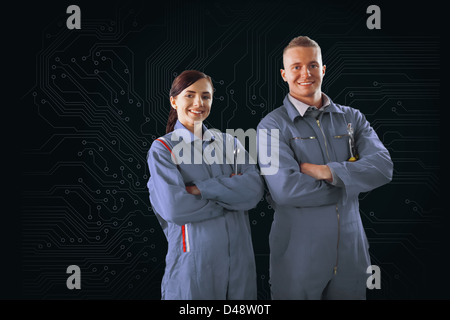 Mechanik-stand vor einer Leiterplatte Hintergrund Stockfoto