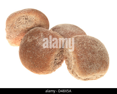 Gruppe der frisch gebackene Braune Vollkornbrot Brötchen, isoliert gegen den weißen Hintergrund, Ohne Menschen Stockfoto