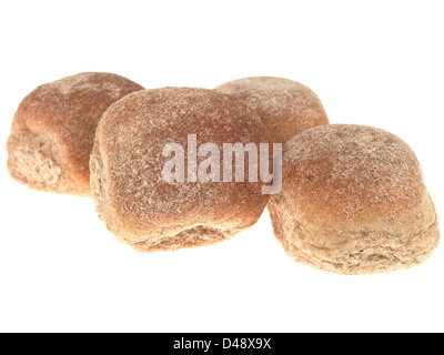Gruppe der frisch gebackene Braune Vollkornbrot Brötchen, isoliert gegen den weißen Hintergrund, Ohne Menschen Stockfoto