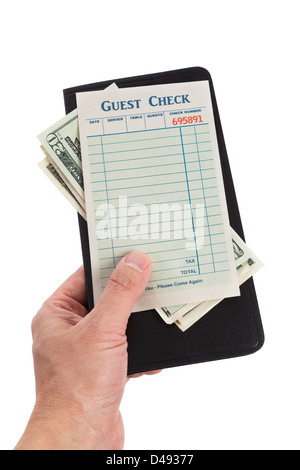 Blank Guest Check und Dollar, Konzept von Restaurant Kosten. Stockfoto