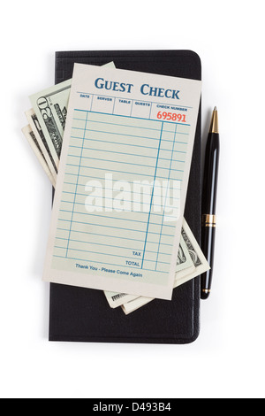 Blank Guest Check und Dollar, Konzept von Restaurant Kosten. Stockfoto