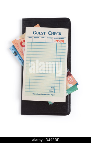 Blank Guest Check und Dollar, Konzept von Restaurant Kosten. Stockfoto