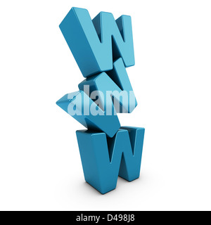 Www 3d-blauen Buchstaben Haufen auf weißem Hintergrund Stockfoto