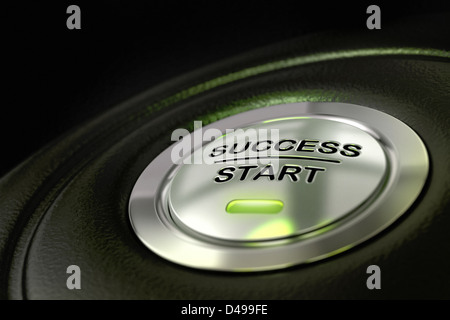 Abstrakte erfolg Start, Metall, Grün und Schwarz strukturierten Hintergrund. Konzentrieren Sie sich auf das wichtigste Wort und blur Effekt Stockfoto