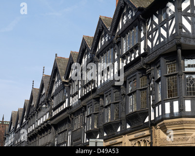 Detail der traditionellen schwarzen und weißen Gebäuden in Chester Cheshire UK Stockfoto