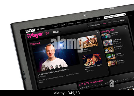 Fernsehen über BBC iPlayer auf einem Laptopcomputer Stockfoto