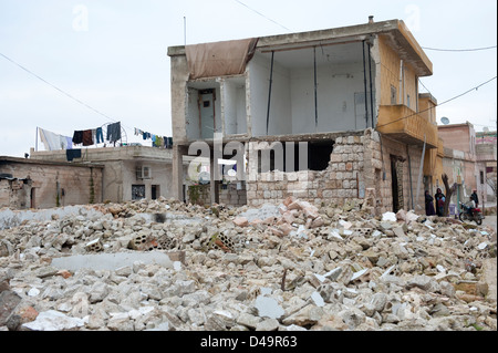 Zerstörte Häuser, Maarat Hirmah, Syrien Stockfoto