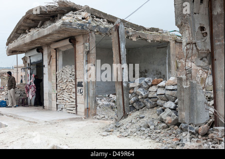 Zerstörte Häuser, Maarat Hirmah, Syrien Stockfoto