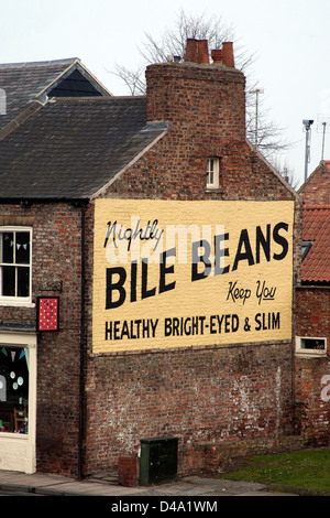 Alte Werbung auf der Seite eine Shop - nächtliche Galle Bohnen halten Sie gesund strahlende Augen und schlank - York Yorkshire, England UK Stockfoto