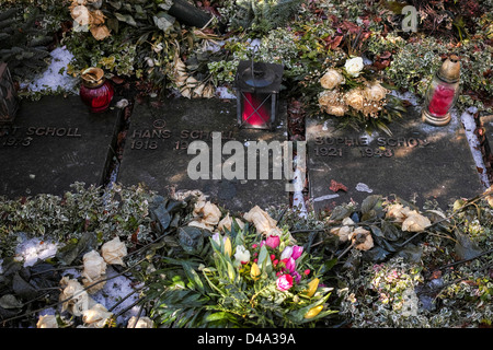 Grab von Sophie Scholl, Hans Scholl und Christoph Probst von der Widerstandsgruppe weiße Rose in München. Stockfoto