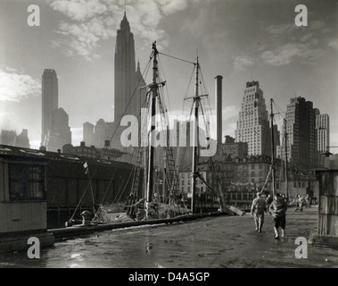 Fulton Street Dock, Skyline von Manhattan, Manhattan. Stockfoto