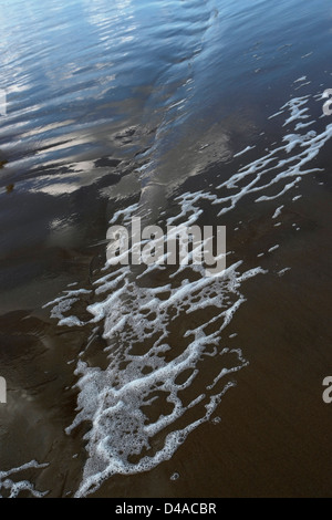 abstrakte Verschmutzung Thema zeigt den Rand des Wassers mit schmutzigen Schaum und dunklem sand Stockfoto