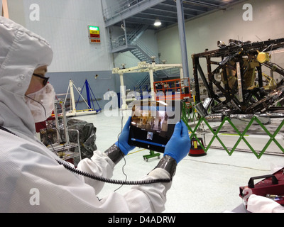 Das Goddard Space Flight Center der NASA hielt eine Skype-Sitzung in South by Southwest (SXSW) ab, in der Hubbles Nachfolger, das James Webb Space Telescope (JWST), diskutiert wurde. Auf der Sitzung wurden die Fortschritte bei der Weltraumbeobachtung und die Zukunft der Weltraumteleskope hervorgehoben. Stockfoto