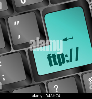 Computer-Tastatur mit FTP-Schlüssel, Technik-Hintergrund Stockfoto