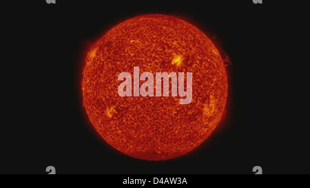 Das Solar Dynamics Observatory (SDO) erfasste während des Starts eines Filaments eine Vollscheibenansicht der Sonne und lieferte wertvolle Daten, um solare Phänomene und ihre Auswirkungen auf das Weltraumwetter zu verstehen. Stockfoto