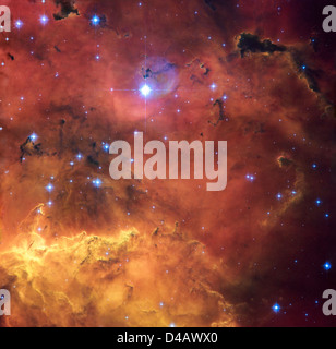 Das Hubble-Weltraumteleskop der NASA erfasst ein detailliertes Bild eines entfernten kosmischen Phänomens und zeigt lebendige Sternentstehung und Himmelsstrukturen im Weltraum. Stockfoto