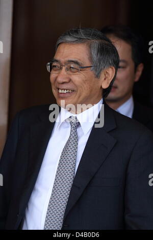 Haruhiko Kuroda, Präsident der Asian Development Bank und Bank of Japan (BOJ) Gouverneur Kandidaten nach Diät hören auf des Oberhauses auf 11. März 2013 Tokio Japan Stockfoto