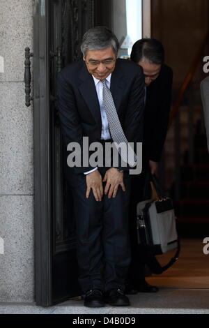 Haruhiko Kuroda, Präsident der Asian Development Bank und Bank of Japan (BOJ) Gouverneur Kandidaten nach Diät hören auf des Oberhauses auf 11. März 2013 Tokio Japan Stockfoto