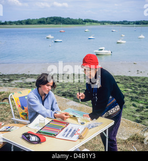 Outdoor-Malworkshop "Arguenon" Fluss "Crehen" Brittany France Stockfoto